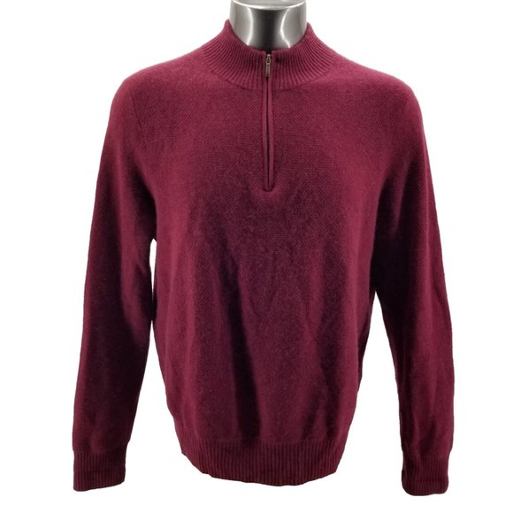 Brooks Brothers Cashmere Woven Quarter Zip Neckline Long Sleeve 